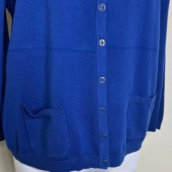 Talbots Pima Cotton Cardigan Sweater XL Blue 3/4 Sleeve Knit Button Minimalist - Picture 8 of 8